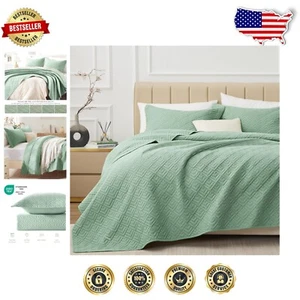 Modern Style King Size Quilt Set with 2 Pillow Shams - Soft Microfiber Design - Picture 1 of 9