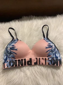 PINK Cool And Comfy Wireless T Shirt Bra XS Multicolored Leaf Pattern - Picture 1 of 8