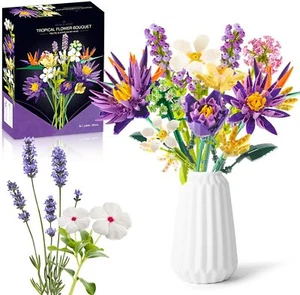 891 Stück romantische violette Blumenstrauß Bausteine pflanze Blumen Ziegel - Bild 1 von 15