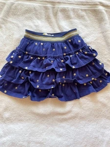 Boden Jersey Ruffle tiered skort blue with gold polka dots, size 5-6y - Picture 1 of 5