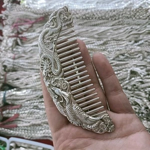 Exquisite Old Chinese Tibet Silver Handmade Dragon Phoenix Comb Statue - Picture 1 of 6
