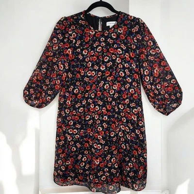 Calvin Klein Floral Print Black Chiffon Midi Dress Women Size 4P Lined, Cottage - Image 1 of 4