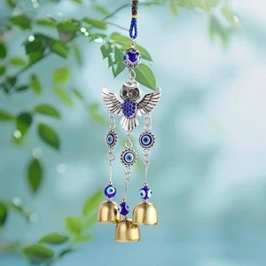 2 Piezas Campana Búho Colgante Adorno Azul Mal de Ojo Colgante Decorativo para Hogar Coche - Imagen 1 de 6