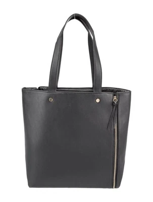 Bolsa balde de couro vegano preta Neiman Marcus / zíperes tote minimalista - Imagem 1 de 4