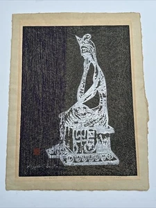 KIYOSHI SAITO WOODBLOCK PRINT MID CENTURY MODERN MODERNIST PORTRAIT 1960 LARGE - Picture 1 of 24