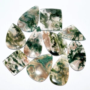 10Pcs 341Cts Natural Moss Agate Cabochon Loose Gemstone Lot 40x23 23x20mm #16661 - Picture 1 of 6