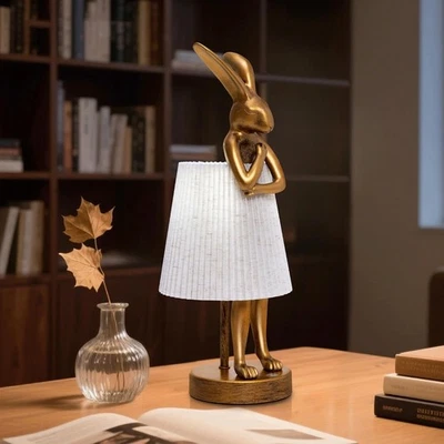 Lámpara de Mesa Conejo con Pantalla de Lino y Base de Resina Tono Dorado Inalámbrica Recargable Foto 1 de 4