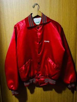Vintage 80s Holloway Satin Jacket Red Clint Wilson Racing Equestrian Coach SizeM - Image 1 of 4