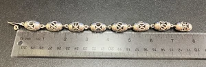 VTG 925 Sterling Silver 8" Bracelet TAXCO MEXICO Retro Linked Carved Capsules - Picture 1 of 6