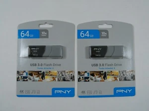 (2) PNY 64 GB USB 3.0 FLASH DRIVE NEW SEALED 4K - Picture 1 of 12