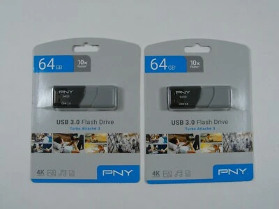 (2) PNY 64 GB USB 3.0 FLASH DRIVE NEW SEALED 4K - Image 1 of 4