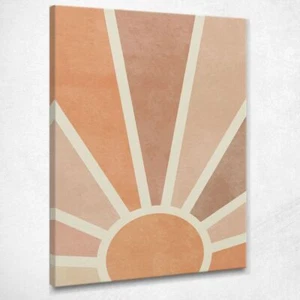 Boho Chic Gemälde Minimal Abstrakte Sonne bei Sonnenuntergang Geometrisch Orange Und Beige - Bild 1 von 4