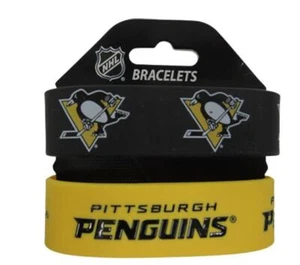 New Pittsburgh Penguins Mens Unisex Licensed Team 2-Pack Rubber Bracelet - Picture 1 of 5
