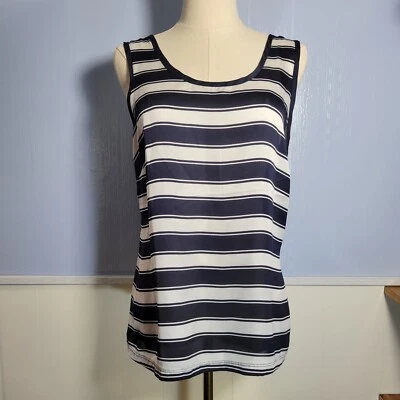 The Limited Large Navy Blue White Striped Round Neck Sleeveless Summer Tank Top — 第 1/4 张图片