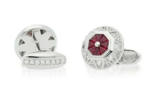 Triangular Rubies, Enhanced With Similarly Cut and Trapeze CZ Royal Cufflinks - Picture 1 of 3