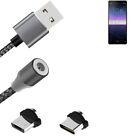 Data charging cable for Sony Xperia 10 II with USB type C and Micro-USB adapter