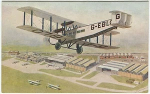 G-EBLO TO LAND AT CROYDON AERODROME, BIPLANE - Surrey Aviation Postcard - Picture 1 of 2