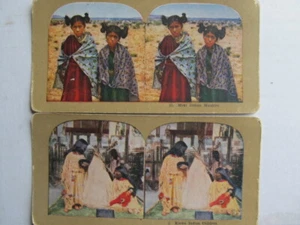 RARE Pair of Antique COLOR Stereo Photo Cards, MOKI & KIOWA Native Americans - Picture 1 of 3