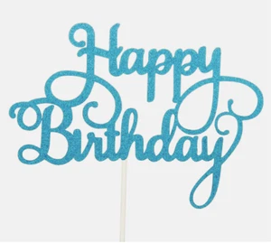 Happy Birthday Cake Toppers Glitter Calligraphy Bling Sparkle Decoration Topper - Picture 1 of 2