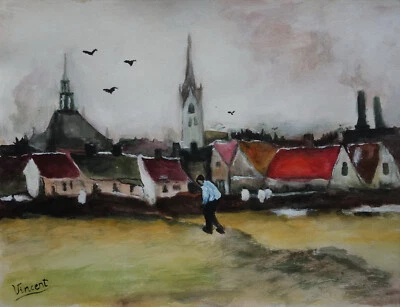 Rare unique painting, Man in Rural landscape, signed Vincent van Gogh - Image 1 of 4