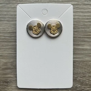 Disney World MICKEY MOUSE GOLD SILVER TONE EARRINGS Round Button Pearced - Bild 1 von 5