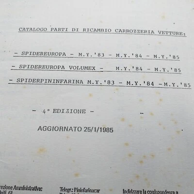 CATALOGO ORIGINALE PININFARINA CARROZZERIA 124 SPIDER EUROPA - Immagine 1 di 4