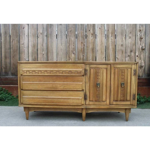 Mid Century Solid Wood Dresser Sideboard Credenza with Mirror Dated 1958 Cover