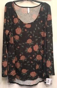 Lularoe Lynnae Size 3XL Black Multicolor Rose Print Long Sleeve Women’s Top NWT - Picture 1 of 10