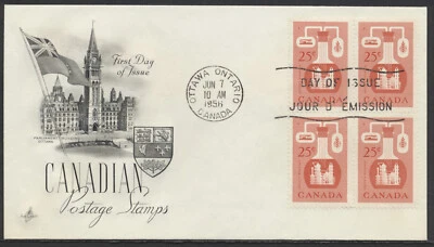 1956 #363 Industria química FDC bloque arte artesanía GP Cachet Ottawa Foto 1 de 2