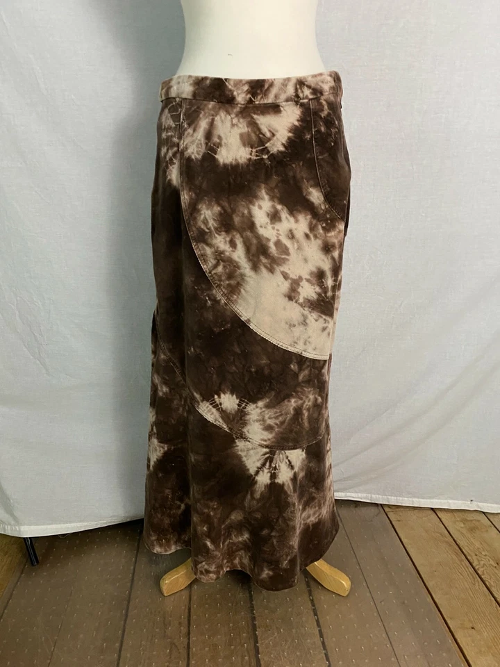 Maxi Falda Larga de Pana Tie Dye Marrón Beige Cintura Ancha Acampanada 8 Willi Smith De Colección Foto 1 de 4