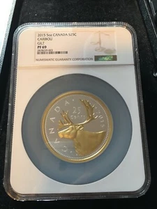 2015  Canadian, Caribou  99.99 Silver ( 5.06 oz ASW)  ¢25 **NGC*PF-69 UC Gilt - Foto 1 di 6