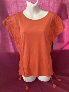 NWT A.N.A. Blouse/top Orange With Tassel Accents And Ties On The Sides - Picture 1 of 5
