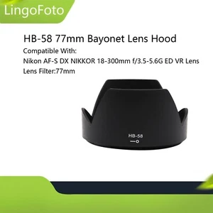 HB-58 77mm Bayonet Lens Hood For Nikon AF-S DX 18-300mm f/3.5-5.6G ED VR Lens - Picture 1 of 9