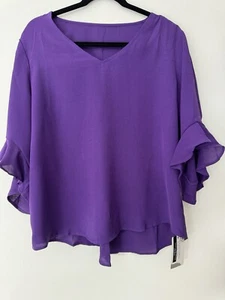 Qirno Chiffon Blouses for Women Ruffle 3/4 Sleeve Dressy V Neck Casual Flowy L - Picture 1 of 9