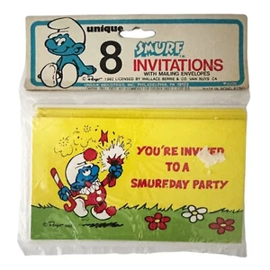 SMURF VINTAGE 1982 INVITATIONS W/ENVELOPES (8) Birthday Supplies Stationery - Picture 1 of 2