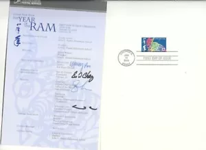 #3747 First Day Ceremony Program 37c Year of the Ram Stamp with 4 Autographs - Picture 1 of 2