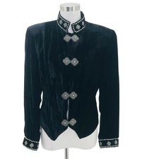 J1 DOUBLE D RANCH Designer Jacket Size XS 0 2 Black Velvet Silver Detail Formal