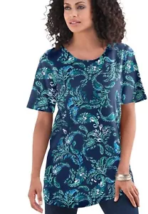 Womens Plus Size 26/28 to 38/40 2X 3X 4X 5X COTTON Printed Tee Tunic Top - Picture 1 of 5