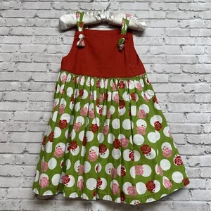 Girls Knot Tie Dress Size 3T Floral Dot Toddler Red Green Sleeveless-Muchilunga- - Picture 1 of 9