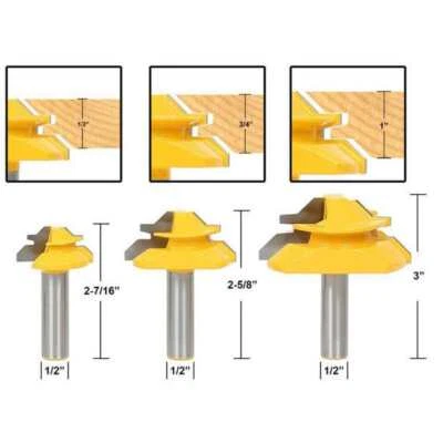 Kit 3 Stck 45° Verleimfräser Schaft 1/2" 12,7mm Holzfräser Oberfräser Nutfräse - Bild 1 von 3