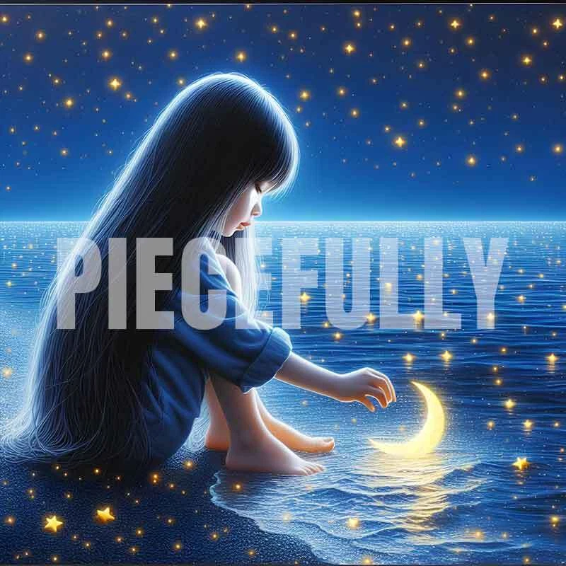 The Girl and Her Moon #028 AI Digital Art Image w/ Abstract Riddle Philosophy - Image 1 of 1