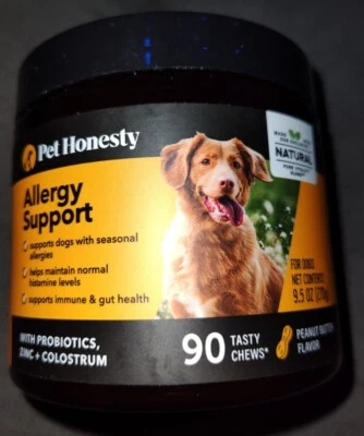 PETHONESTY LOT OF 2 BOTTLES - PET HONESTY ALLERGY SUPPORT 90 chews 5/18/26 Peanut Butter