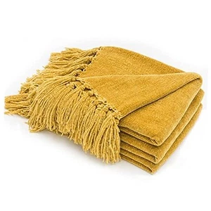 Throw Blanket Soft Cozy Chenille Throw Blanket with Fringe Tassel for Couch - Picture 1 of 7