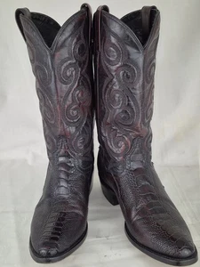 Dan Post Ostrich Leg Mens Sz 8D Cowboy Western Boots Black Cherry DP26629 - Picture 1 of 14