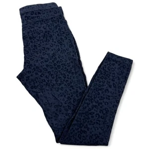NWT Women's Hue Leopard Flocked Print Denim Leggings Size Small Blue Midnight - Picture 1 of 10