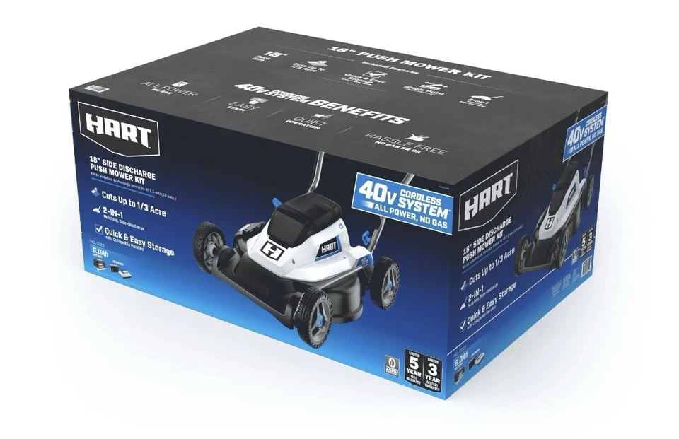 HART 40-Volt 40V Cordless 18-inch Push Mower Kit w/6Ah Lithium-Ion Battery 