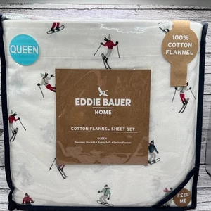 Eddie Bauer Home 4pc Queen Cotton Flannel Sheet Set Flat/Fitted/2 - Pillowcases - Picture 1 of 6