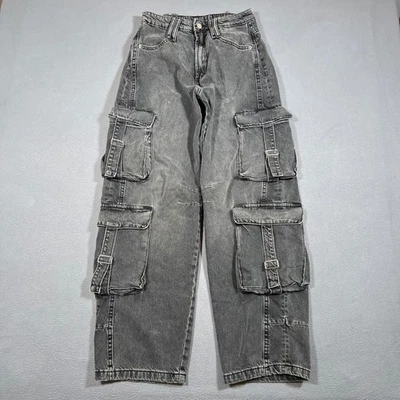 Pantalones de mezclilla Zara holgados de pierna ancha para mujer talla 2 desteñidos negros grises grunge Y2K Foto 1 de 4