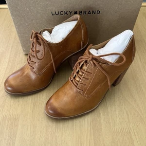 Lucky Brand Maisie Leather Derby Style Bootie Cashew Women's Size 6M New In Box - Picture 1 of 13