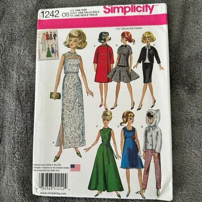 Simplicity 1242 Pattern Vintage Doll Clothes 11.5" Fashion Doll Barbie UNCUT - Image 1 of 4